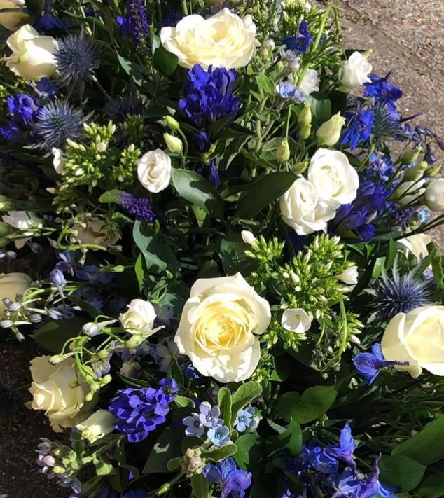 Blue and White Casket Spray